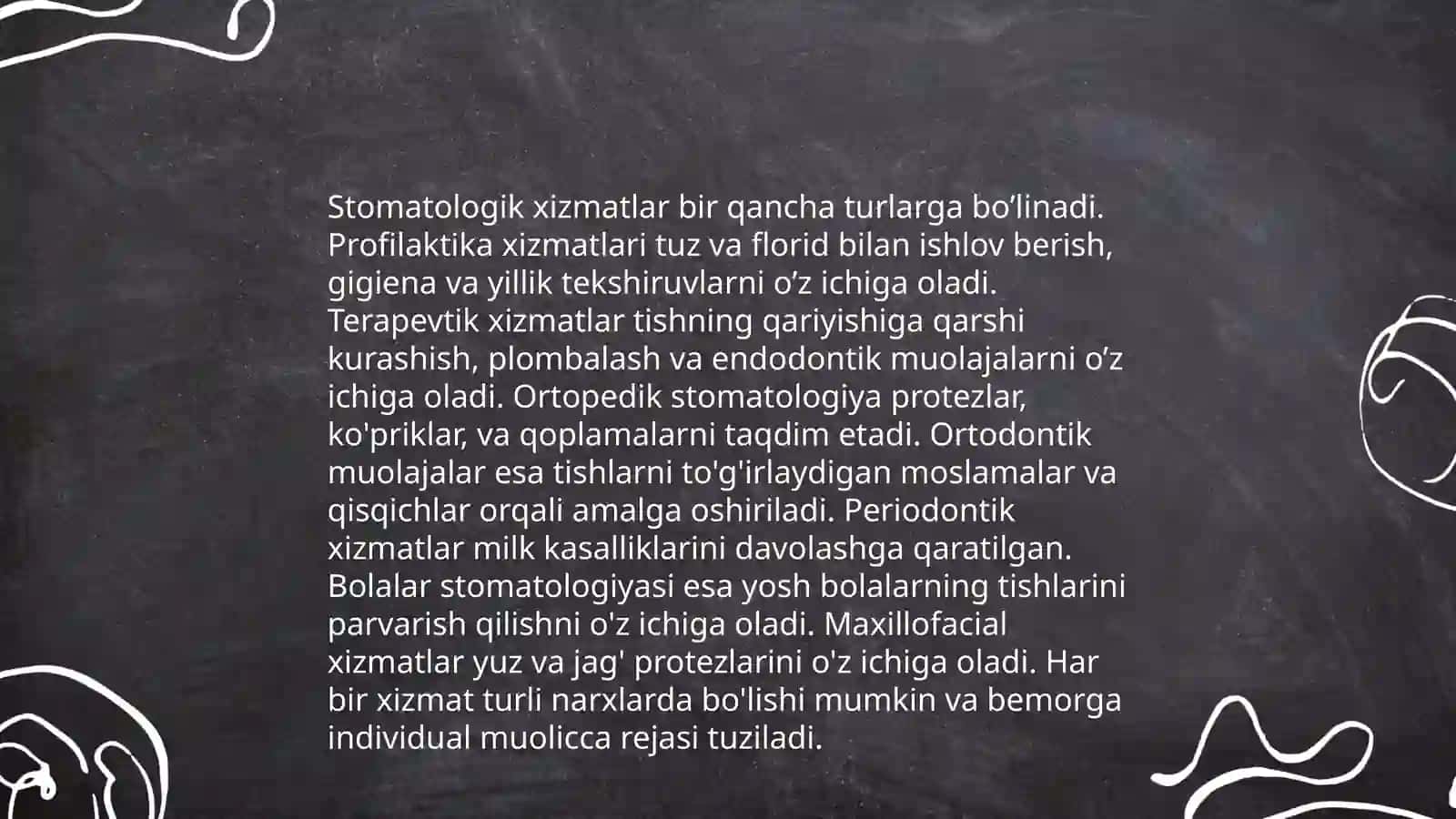 Stomatologik xizmatlar bozori Asadbek 3