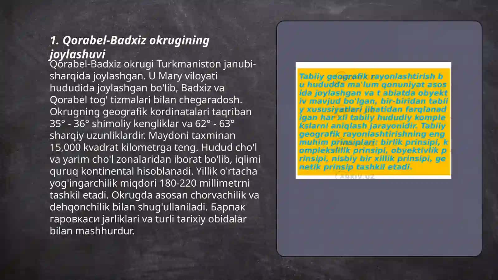 Qorabel-Badxiz okrugiga tabiiy geografik tavsif 3