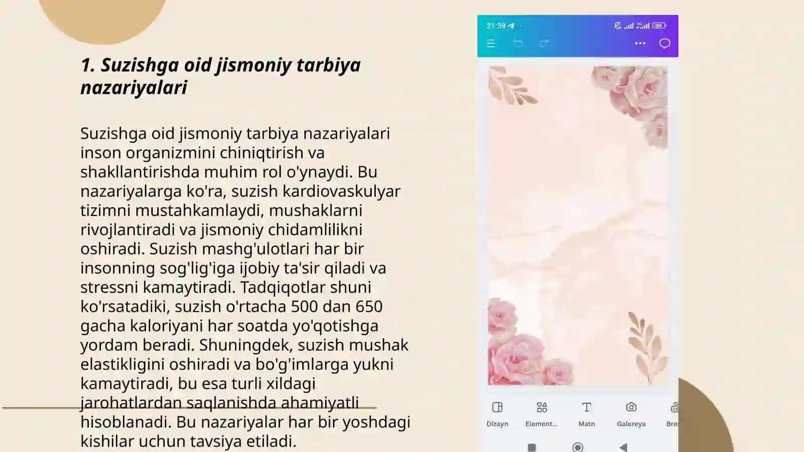 Tanlangan sport turi bo'yicha badan qizdiriah mashqlarini tuzish (suzish) 3