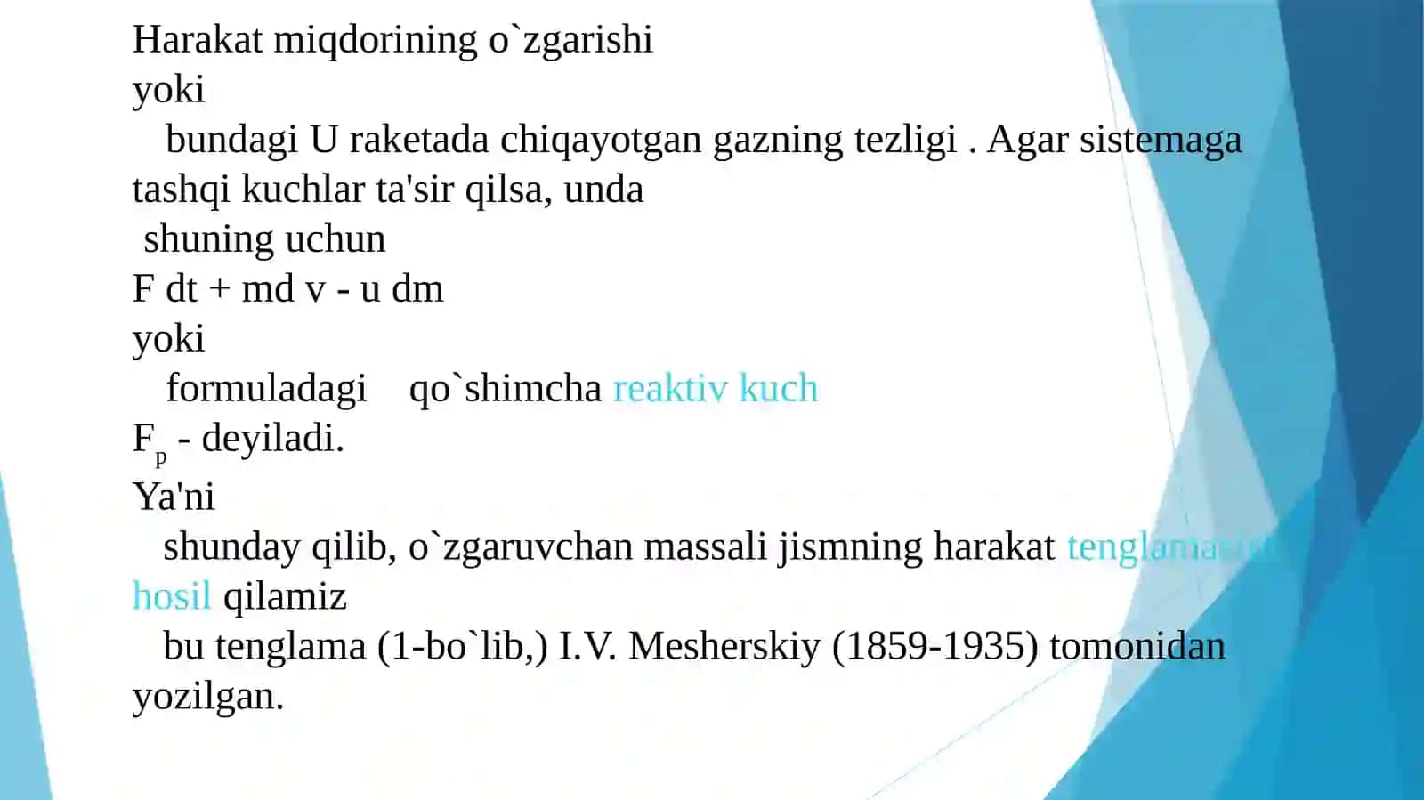 O’zgaruvchan massali jismning harakati 3