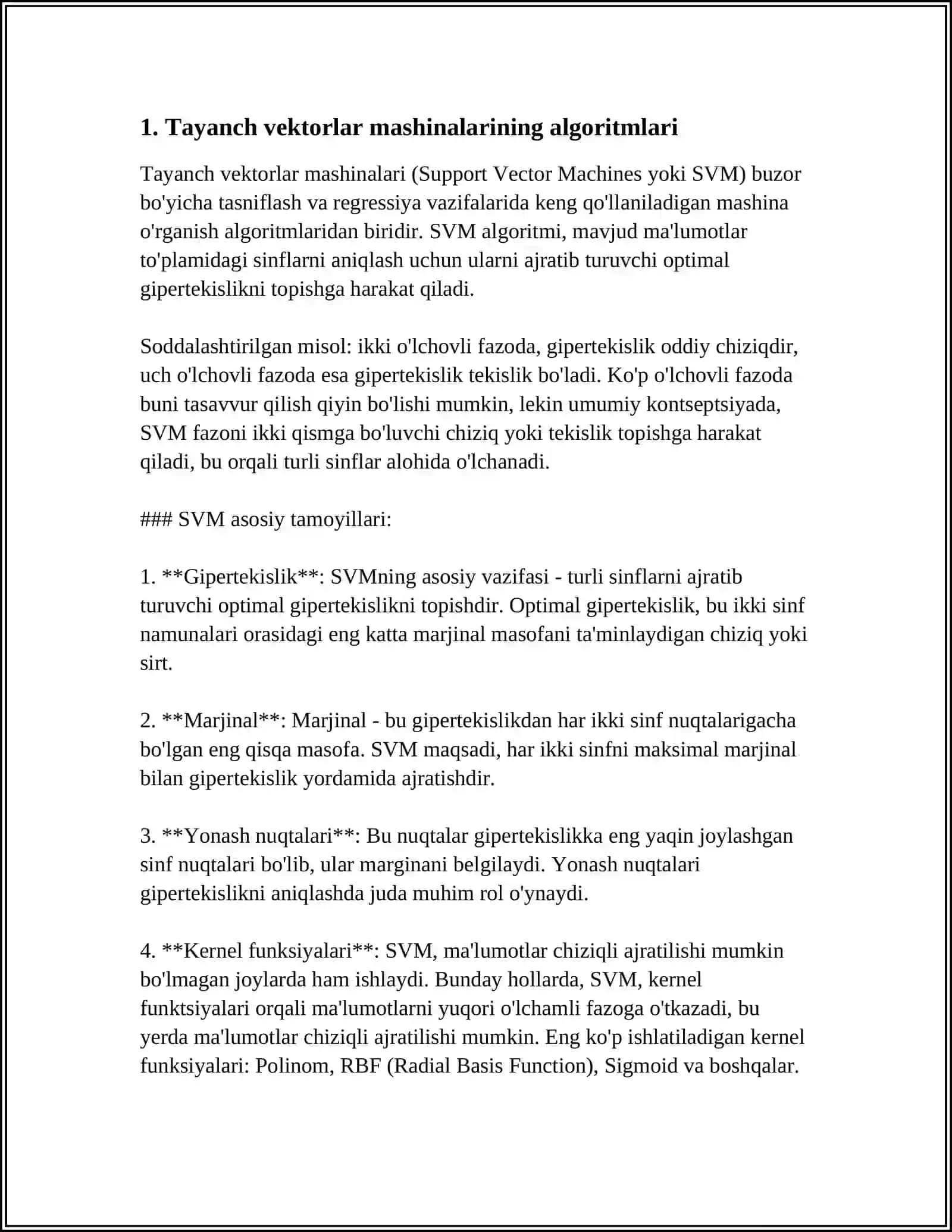 TAYANCH VEKTORLAR MASHINALARI, KOXONEN O'Z-O'ZINI TASHKIL ETUVCHI NEYRON TO'RLARI 3