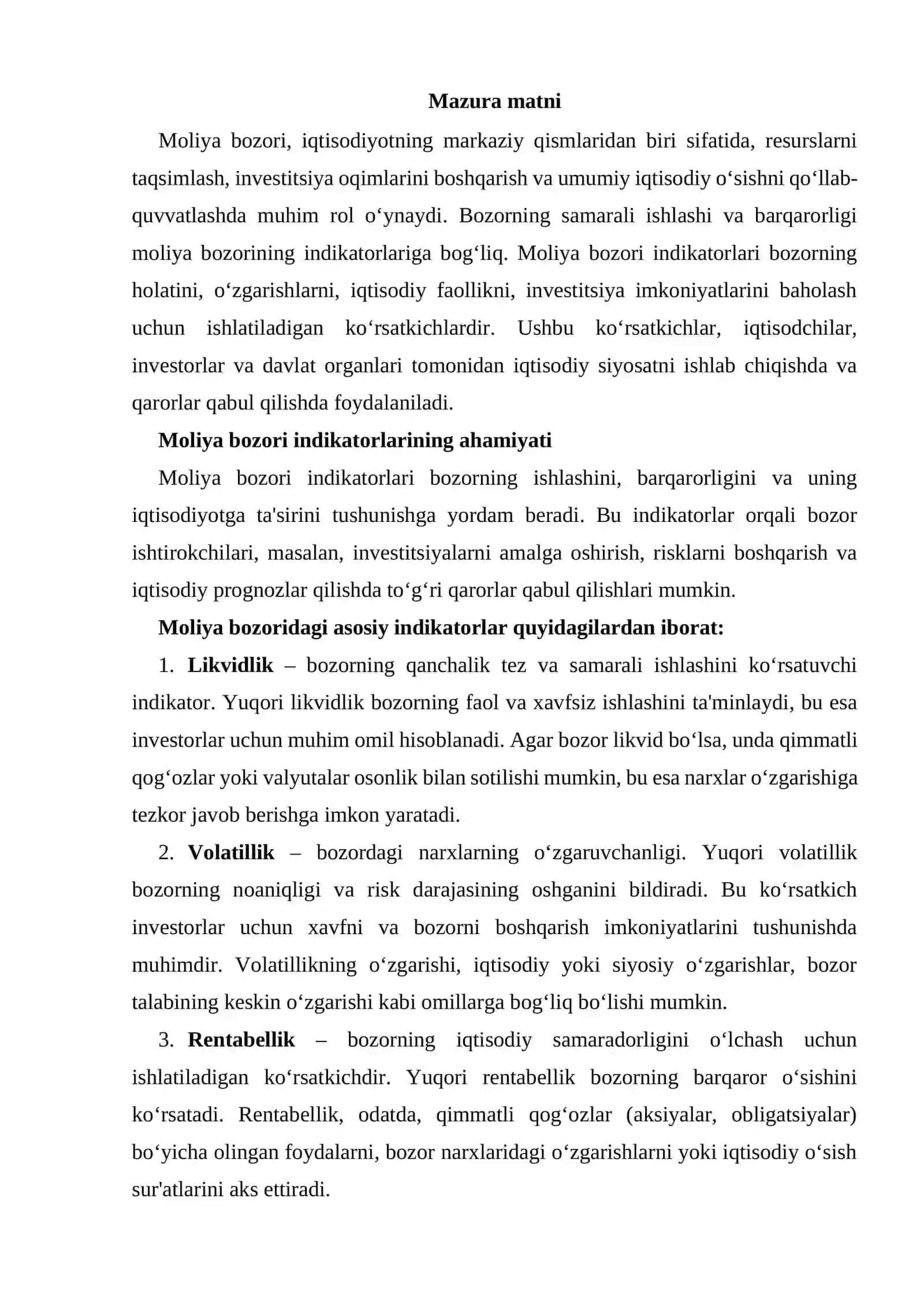 Moliya bozori indikatorlarini baholash 3
