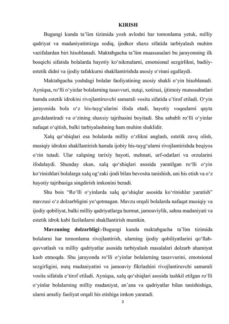 Roʻlli oʻyinlarda xalq qoʻshiqlar asosida koʻrinishlar yaratish. 3