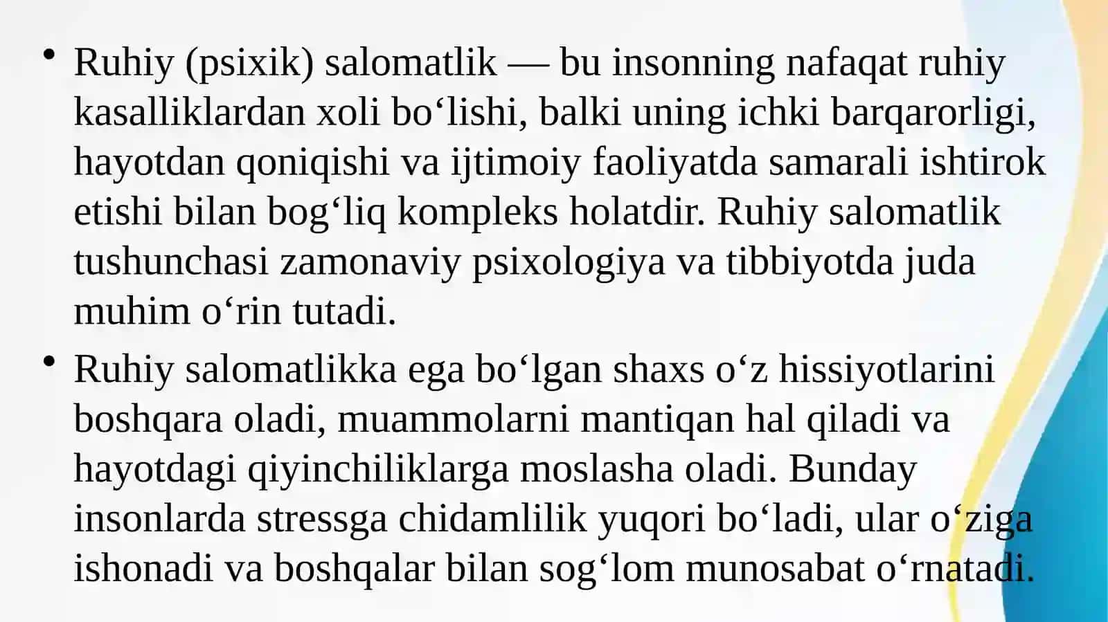 Psixik salomatlik va psixik buzilishlar 3