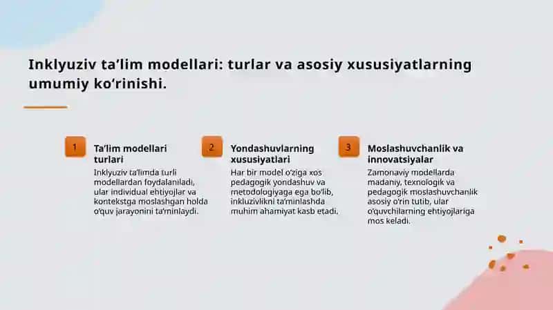 Inklyuziv ta’lim modellari, tahlili va xususiyatlari 3
