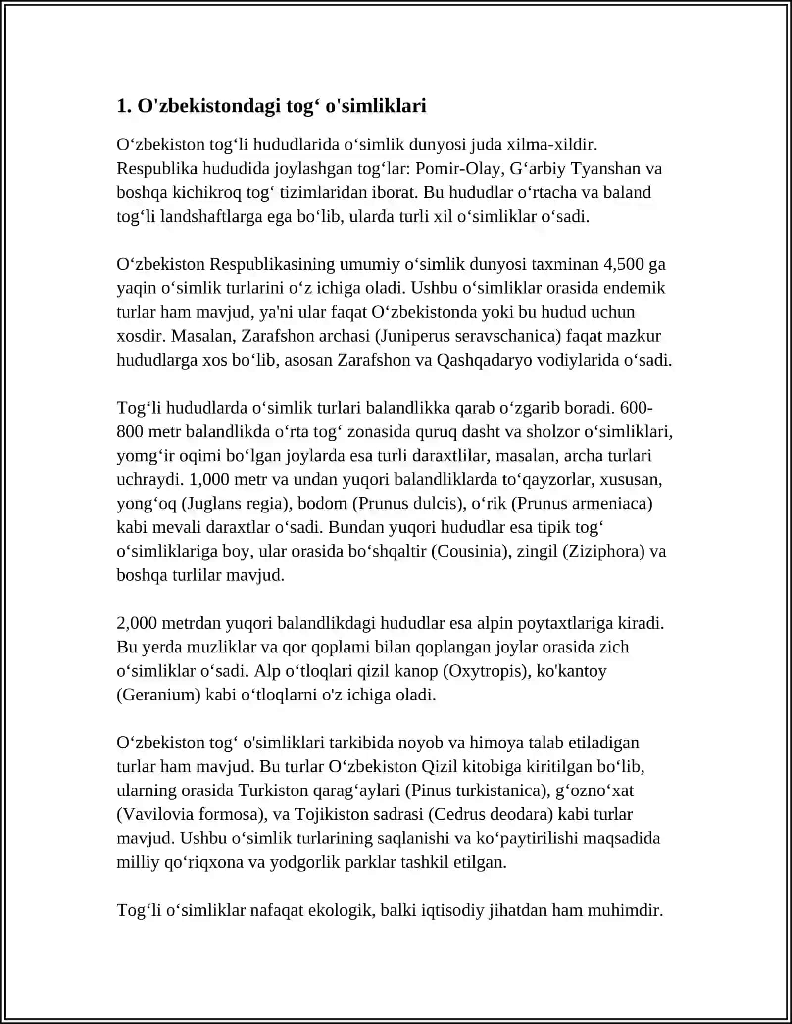 OʻZBEKISTONNING TOGʻ, CHOʻL DASHTLARDA OʻSADIGAN OʻSIMLIKLARI 3