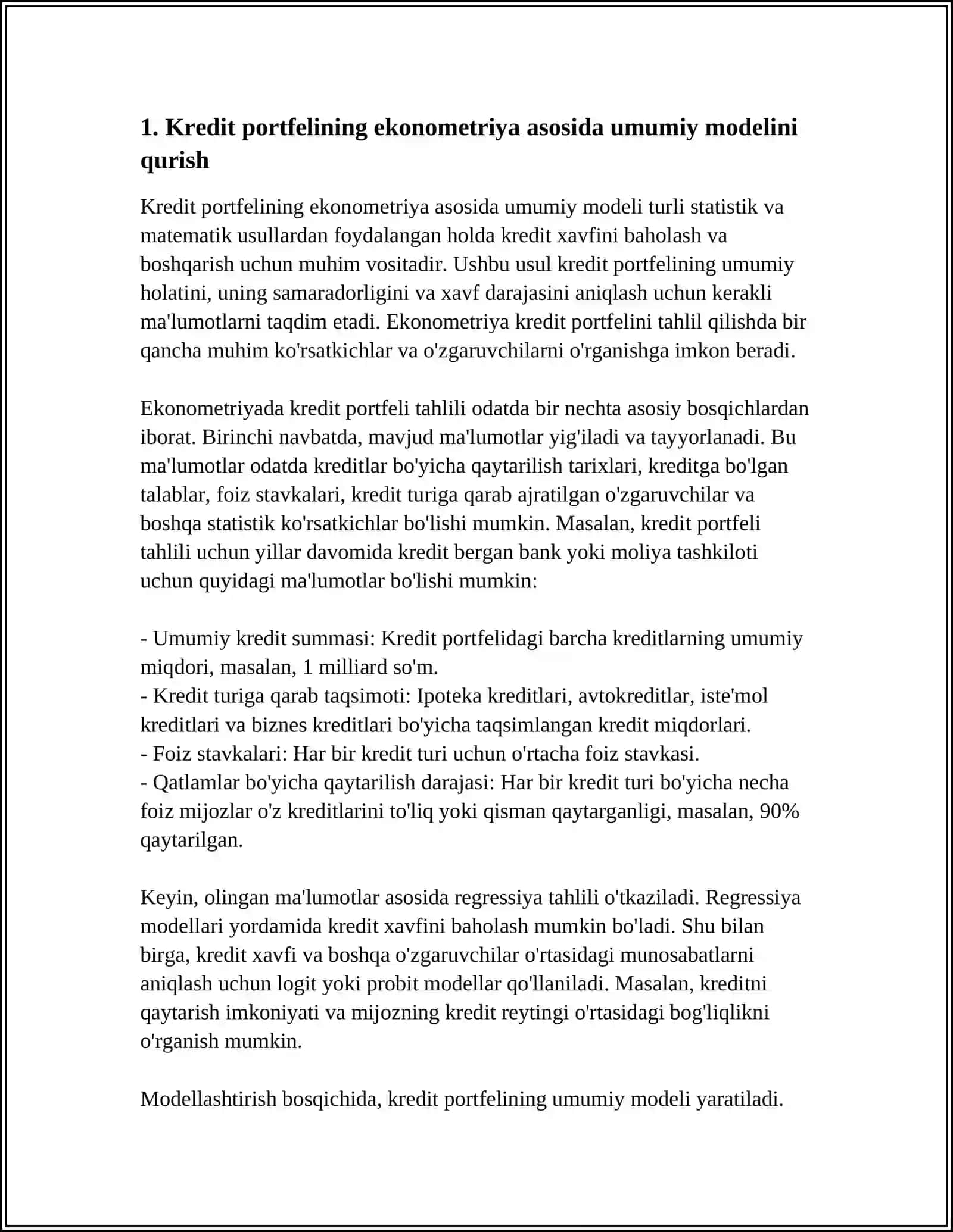 TIJORAT BANKLARINING KREDIT PORTFELINI EKONOMETRIK MODELLASHTIRISH 3