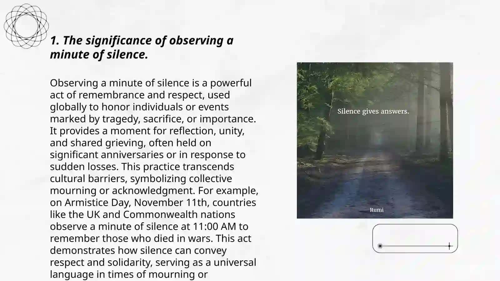 A minute of silence:thinking about the value of peace 3