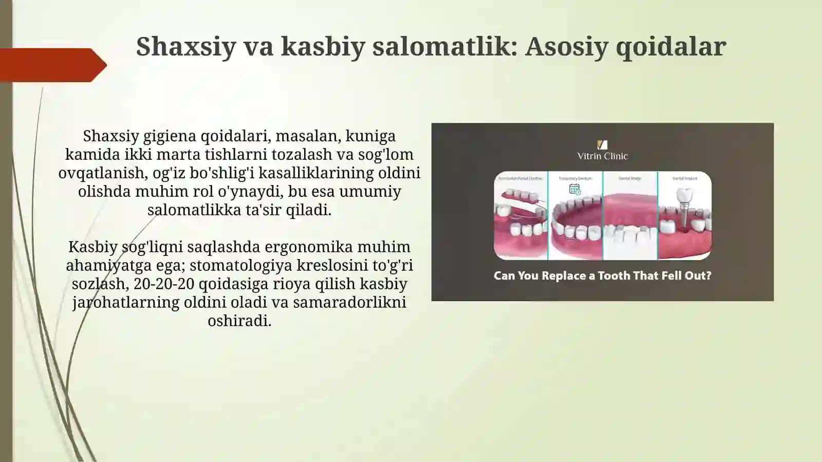 Stamatalogiyada Shaxsiy va kasbiy sog‘lomlashtirish qoidalari 3