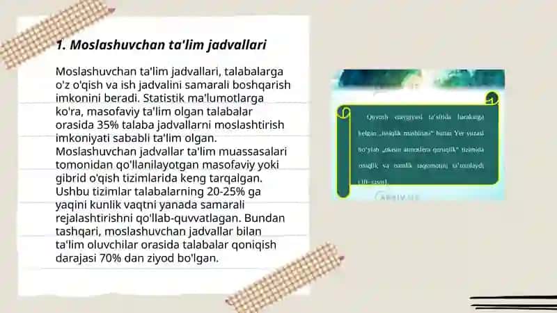 Moslashuvchan ta'lim jadvallari 3