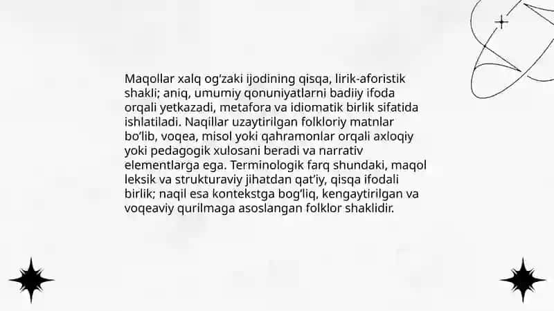Maqollar va ularning oʻrganilishi. Naqillar 3