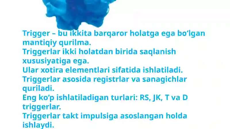 Triggerlar, registrlar, sanagichlar, jamlagichlar 3