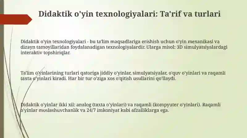 Didaktik o'yin texnologiyasi 3
