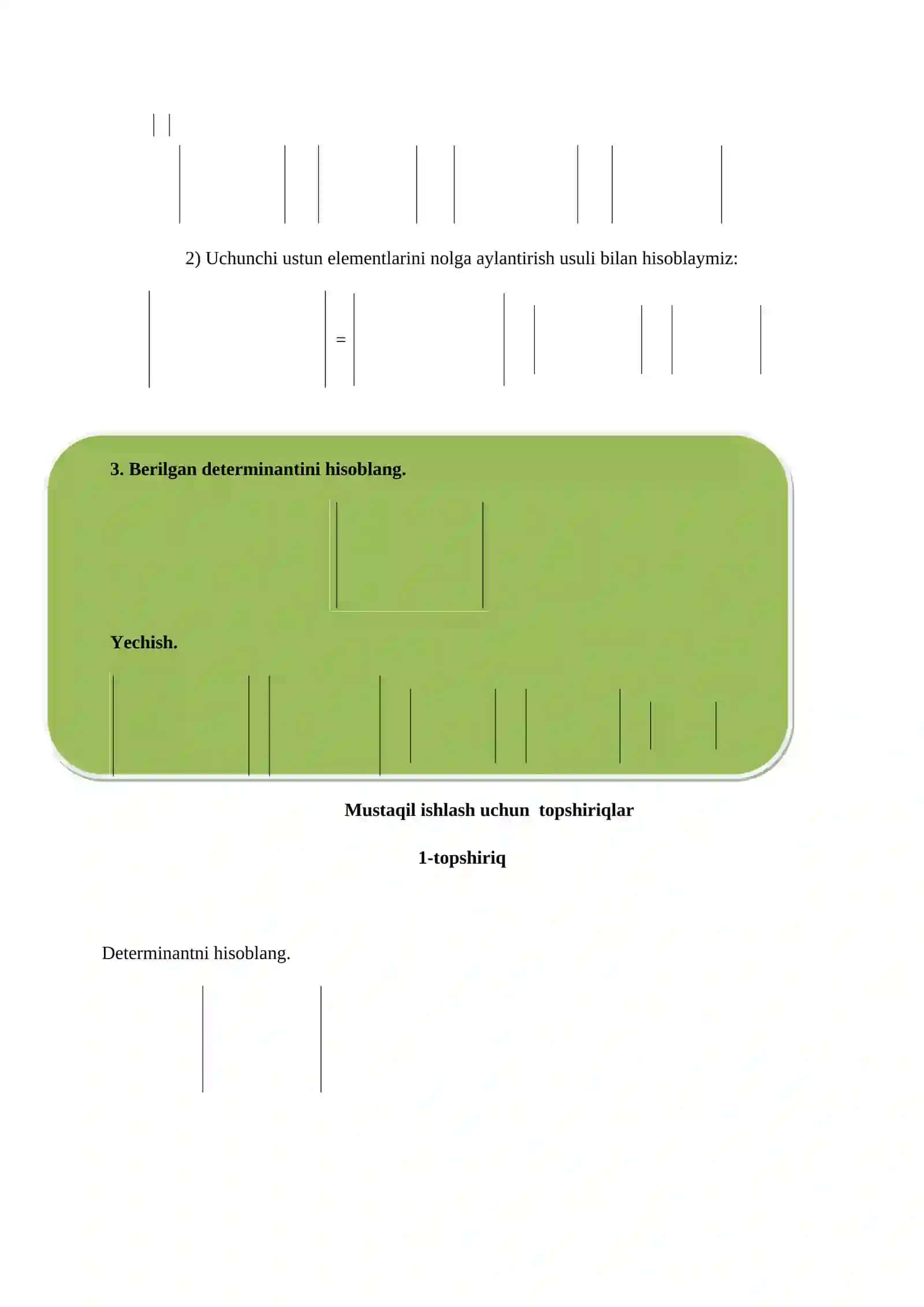 Matritsalarning determinantlarini hisoblash 3