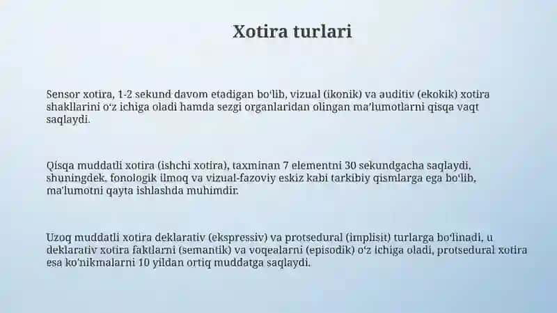 Xotira turlari va jarayonlari 3