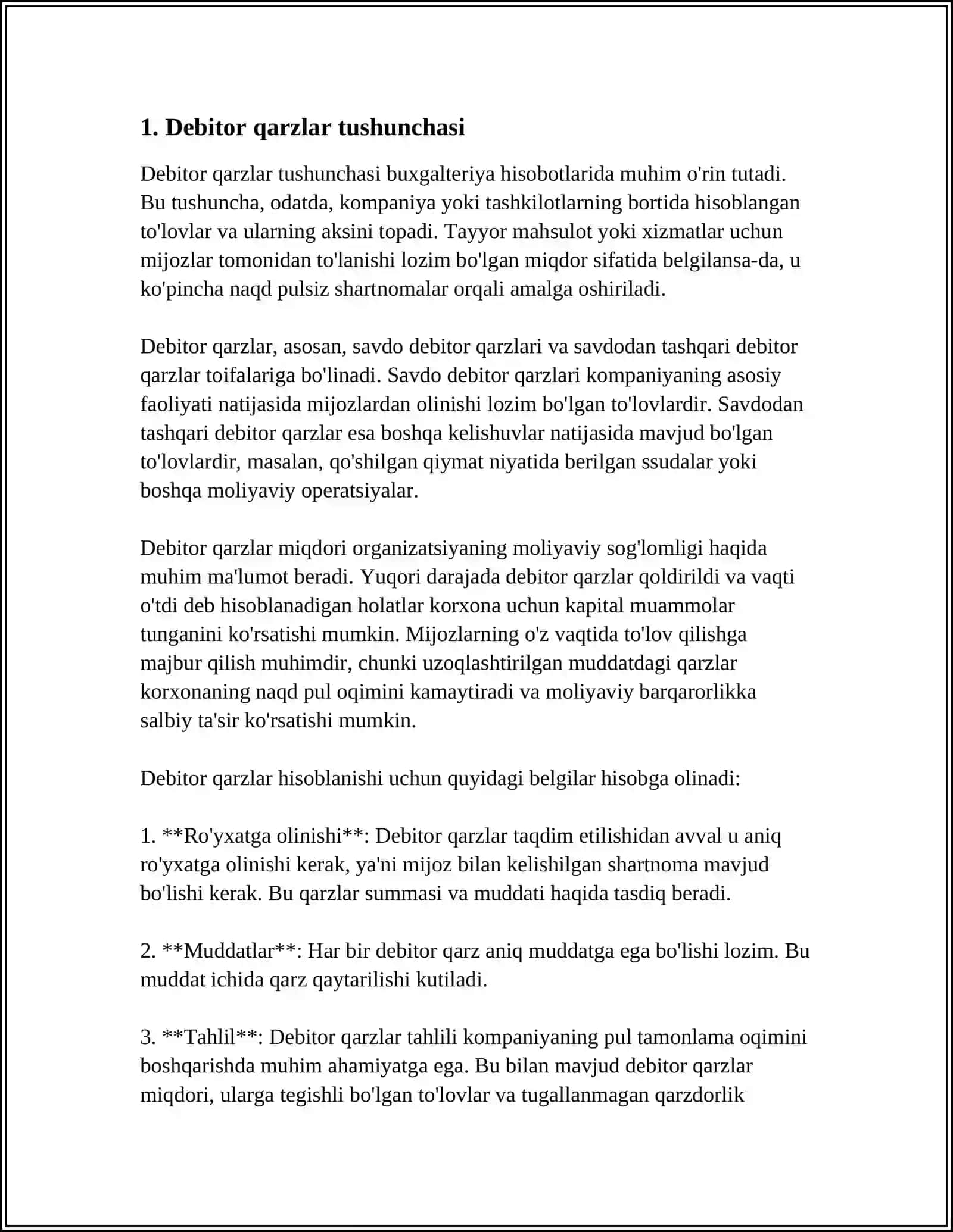 AVTOMOBIL TRANSPORTIDA DEBITOR VA KREDITOR QARZLAR HISOBI 3