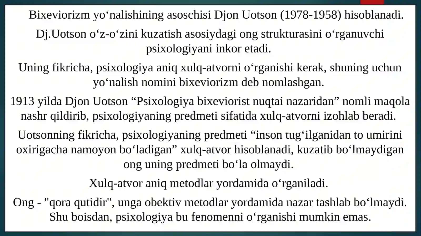 SHAXS NAZARIYASINING BIXEVIORAL YO‘NALISHI 3
