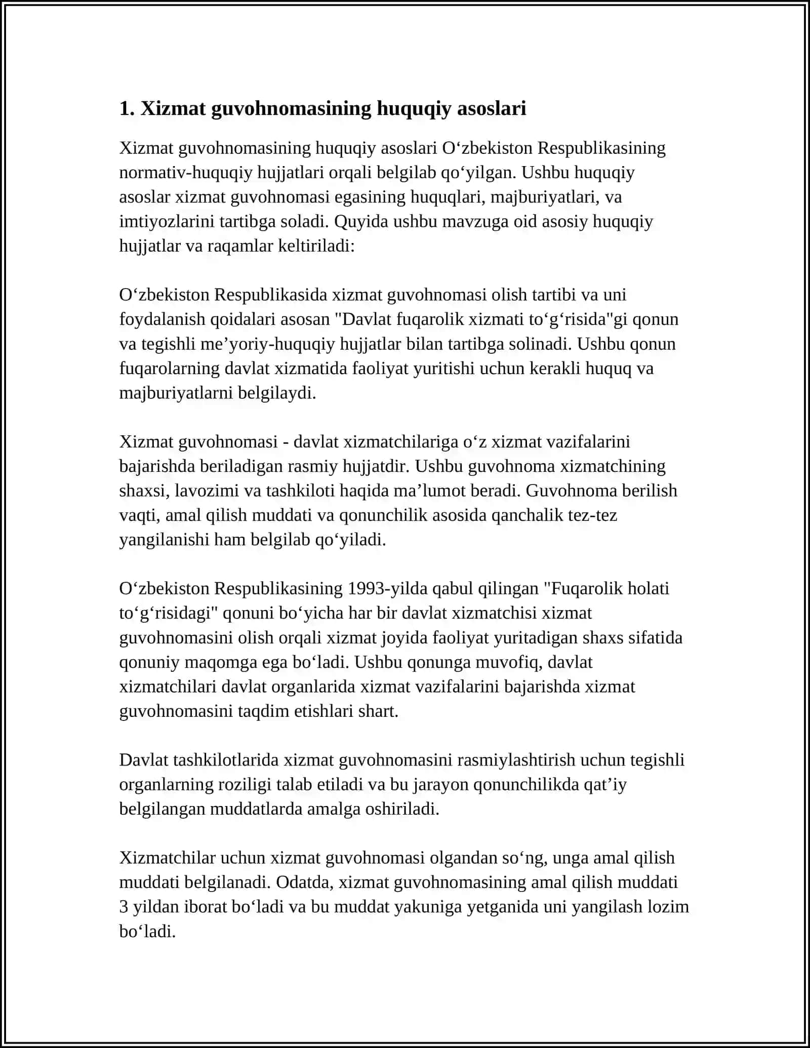 XIZMAT GUVOHNOMASI MAVZUSIDA MUSTAQIL ISH 3