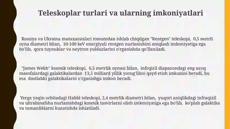 Teleskoplar turlari va ularning imkoniyatlari 3