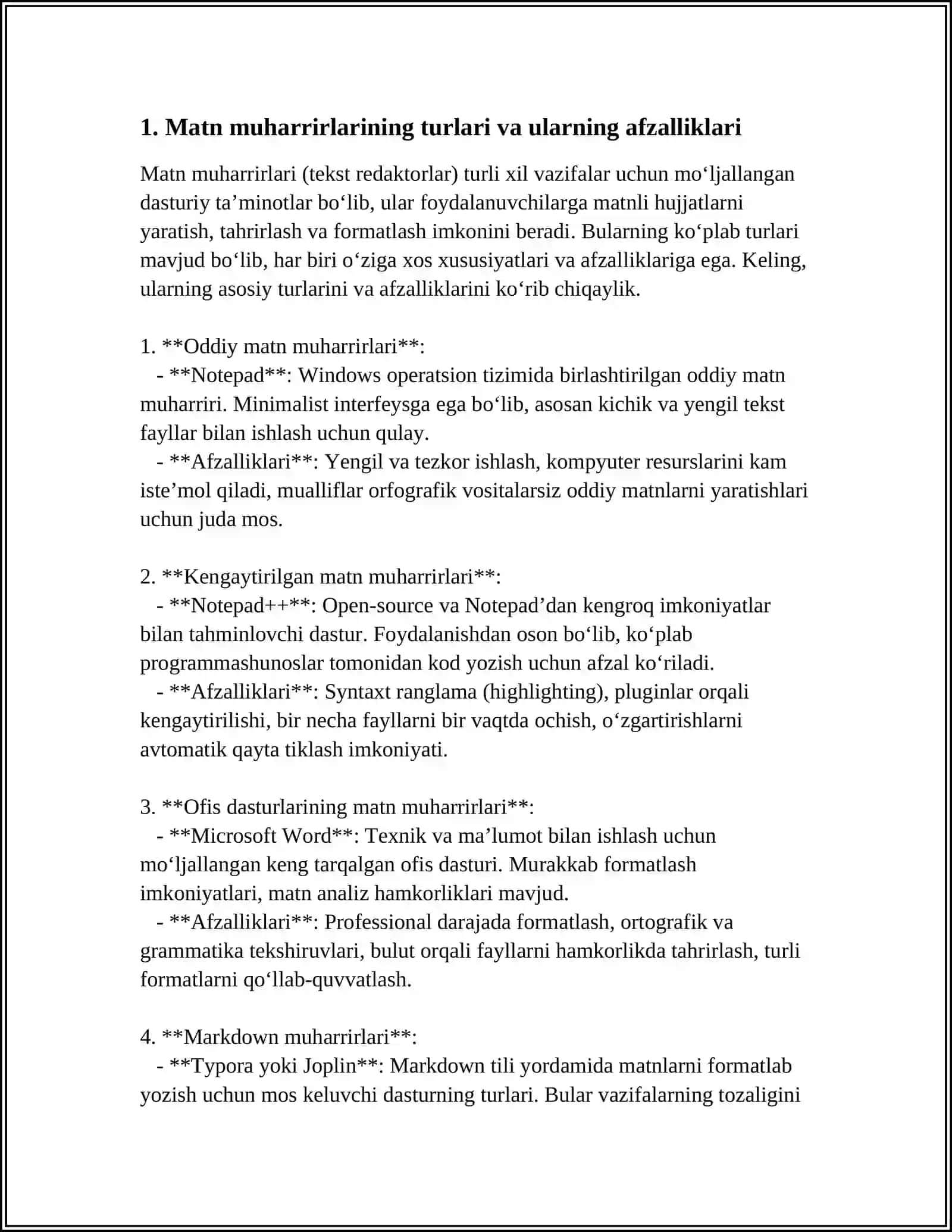 MATN MUHARIRLARI. MATNLI AXBOROTLARNI QAYTA ISHLASH TEXNALOGIYALARI 3
