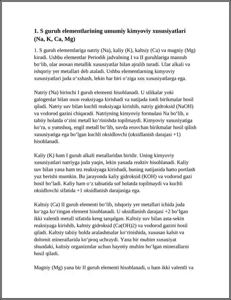 S GURUH ELEMENTLARIGA XARAKTERISTIKA (NA K CA MG) 3