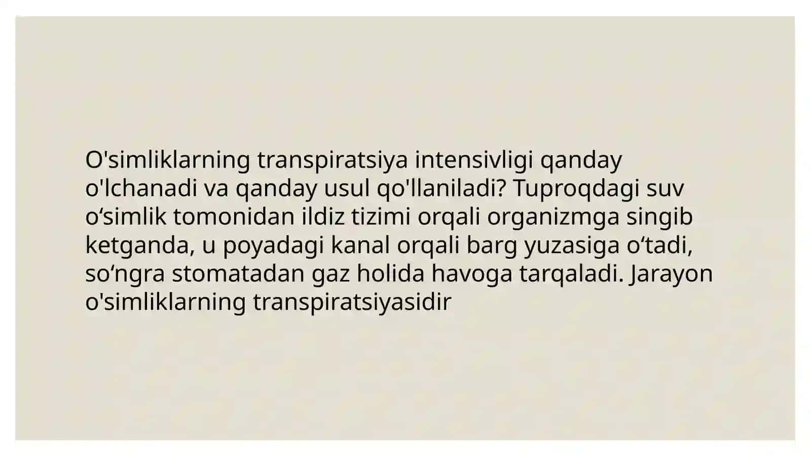 Transpiratsiya va o'sishning mexanizmi 3