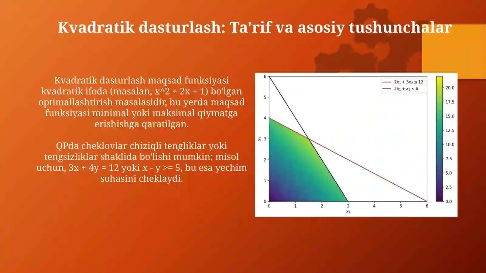 Kvadratik programmalashtirish va uni yechish usullari. Gradiyent usuli 3