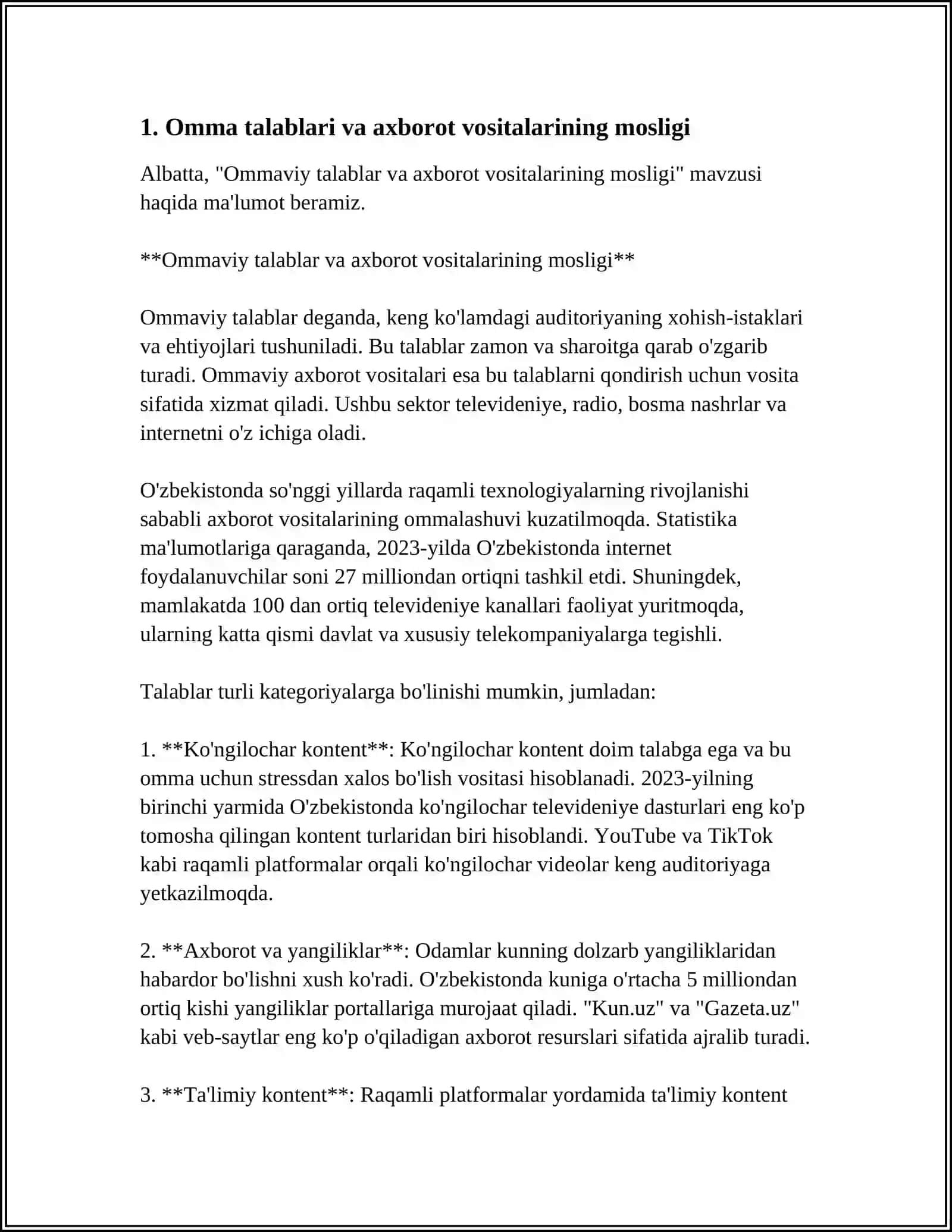 Ommaviy talablar va axborot vositalarining mosligi 3