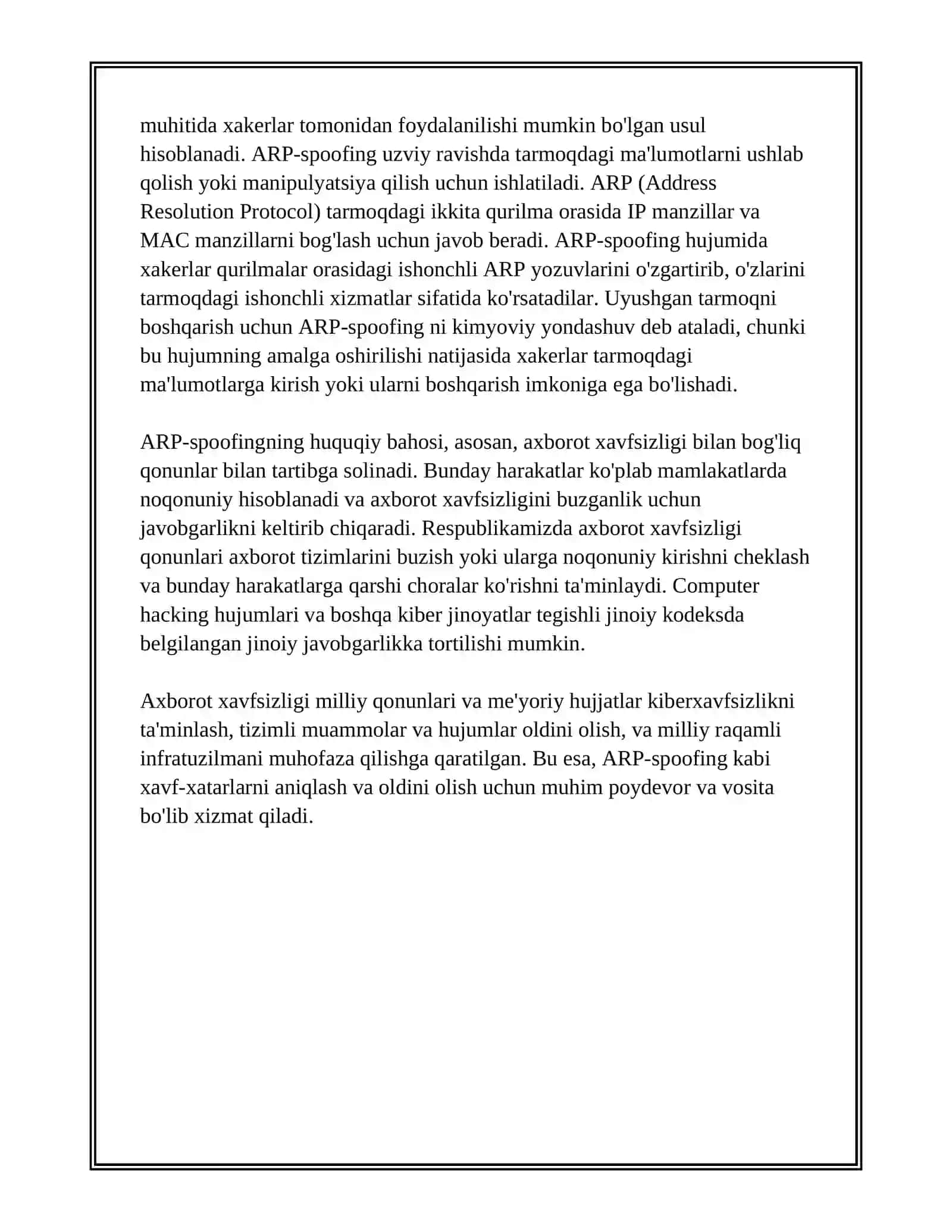 AXBOROT XAVFSIZLIGIGA OID MILLIY, ME'YORIY HUJJATLAR VA ARP-SPOOFING 3
