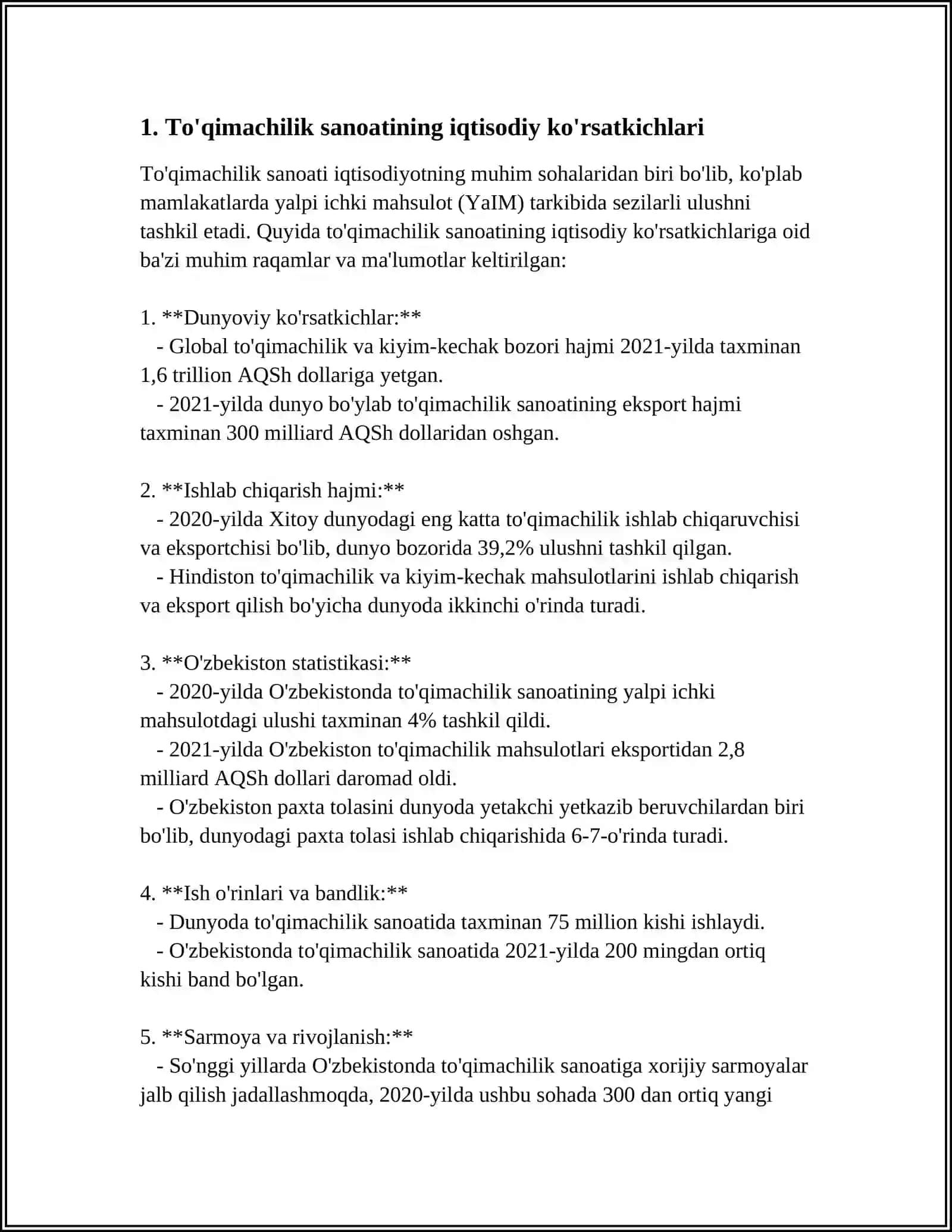 TO'QIMACHILIK SANOATI KORXONALARINI MOLIYA KO'RSATKICHLARI 2024-2025-o'quv yili 3