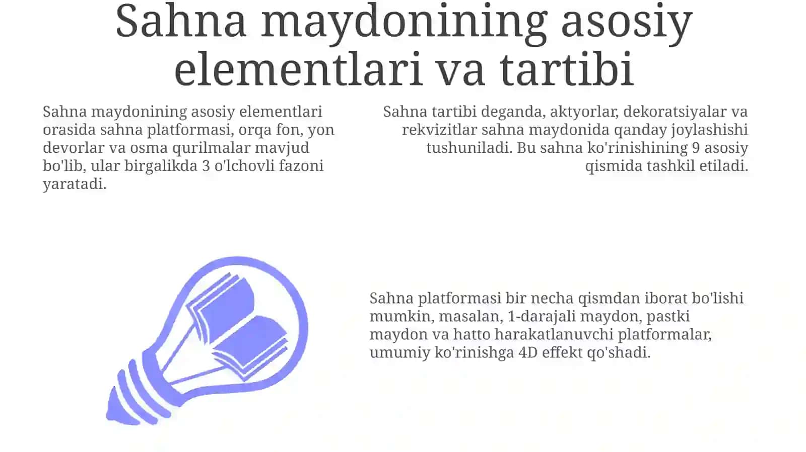 Sahnaga qoʻyish faoliyatidagi asosiy tamoyillar 3