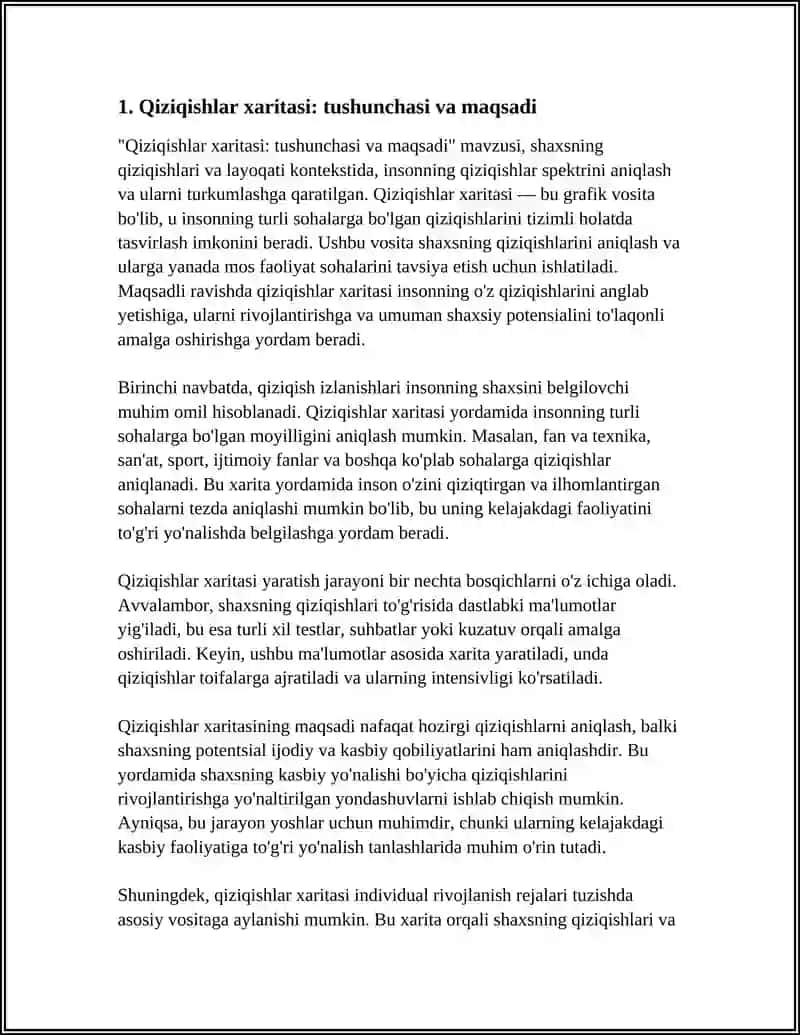 SHAXSNING QIZIQISHLARI VA LAYOQATI "QIZIQISHLAR XARITASI" 3