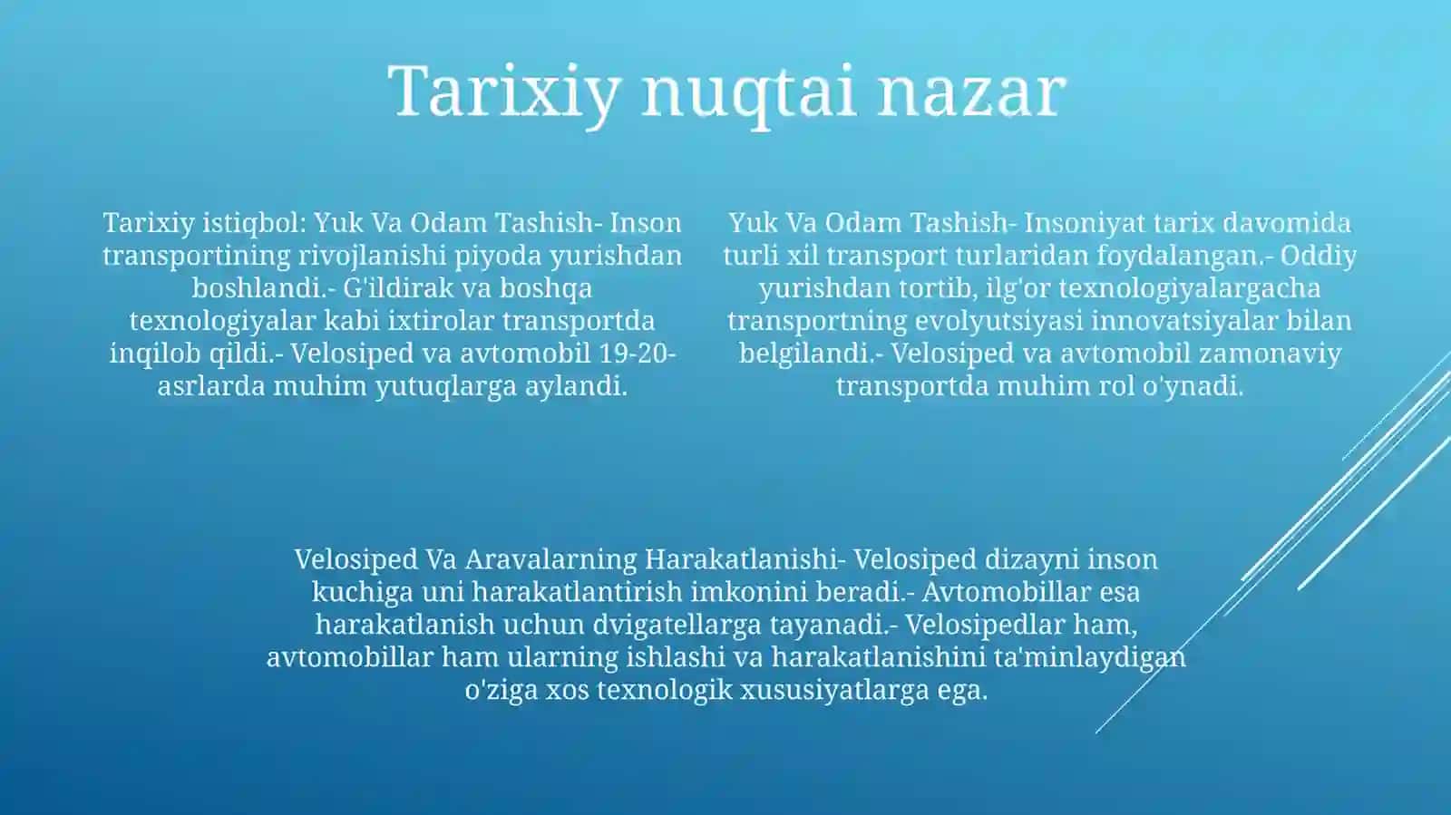 Yuk Va Odam Tashish. Velosiped VaAravalarningHarakatlanishi 3
