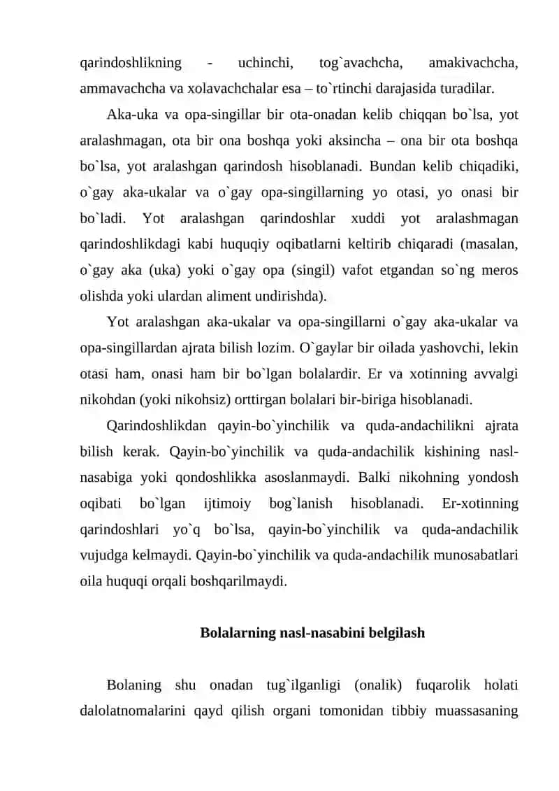 QON-QARINDOSHLIK VA BOLALARNING NASL-NASABINI BELGILASH 3