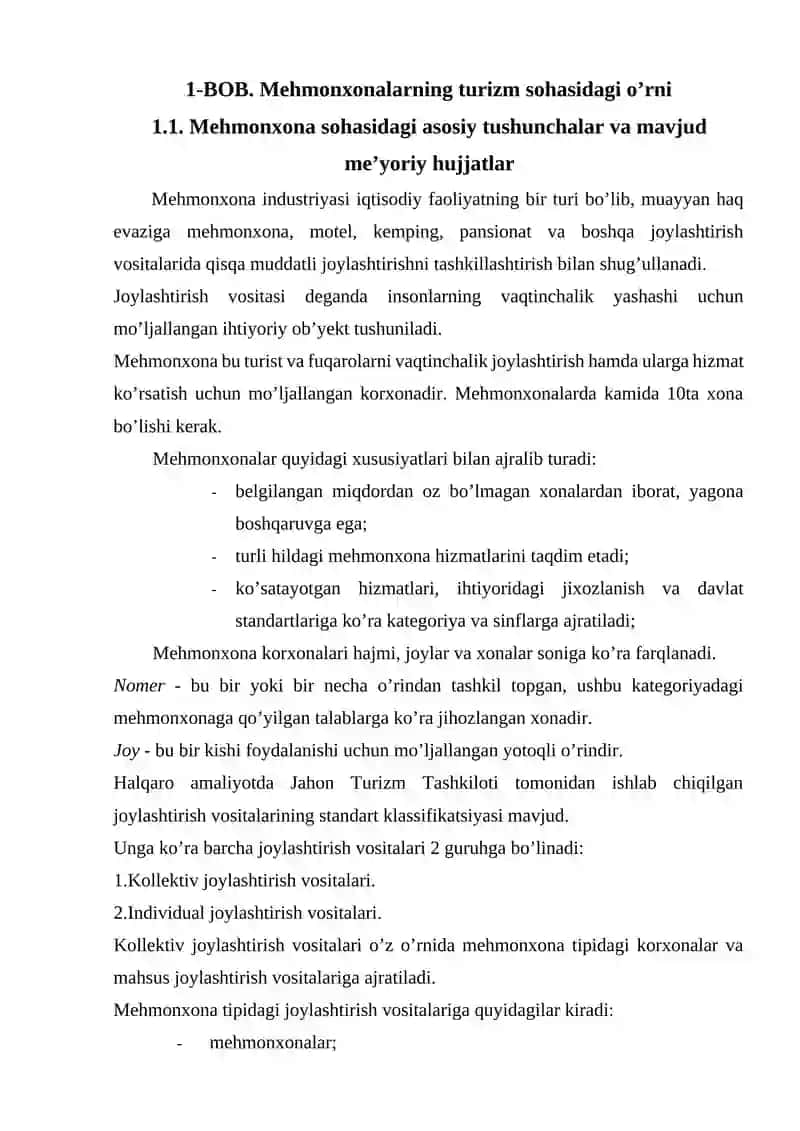 Меhmonxonalarning turizm sohasidagi o’rni 3