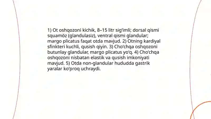 Ot va choʻchqalar medasida ozuqa xazmining xususiyatlari 3