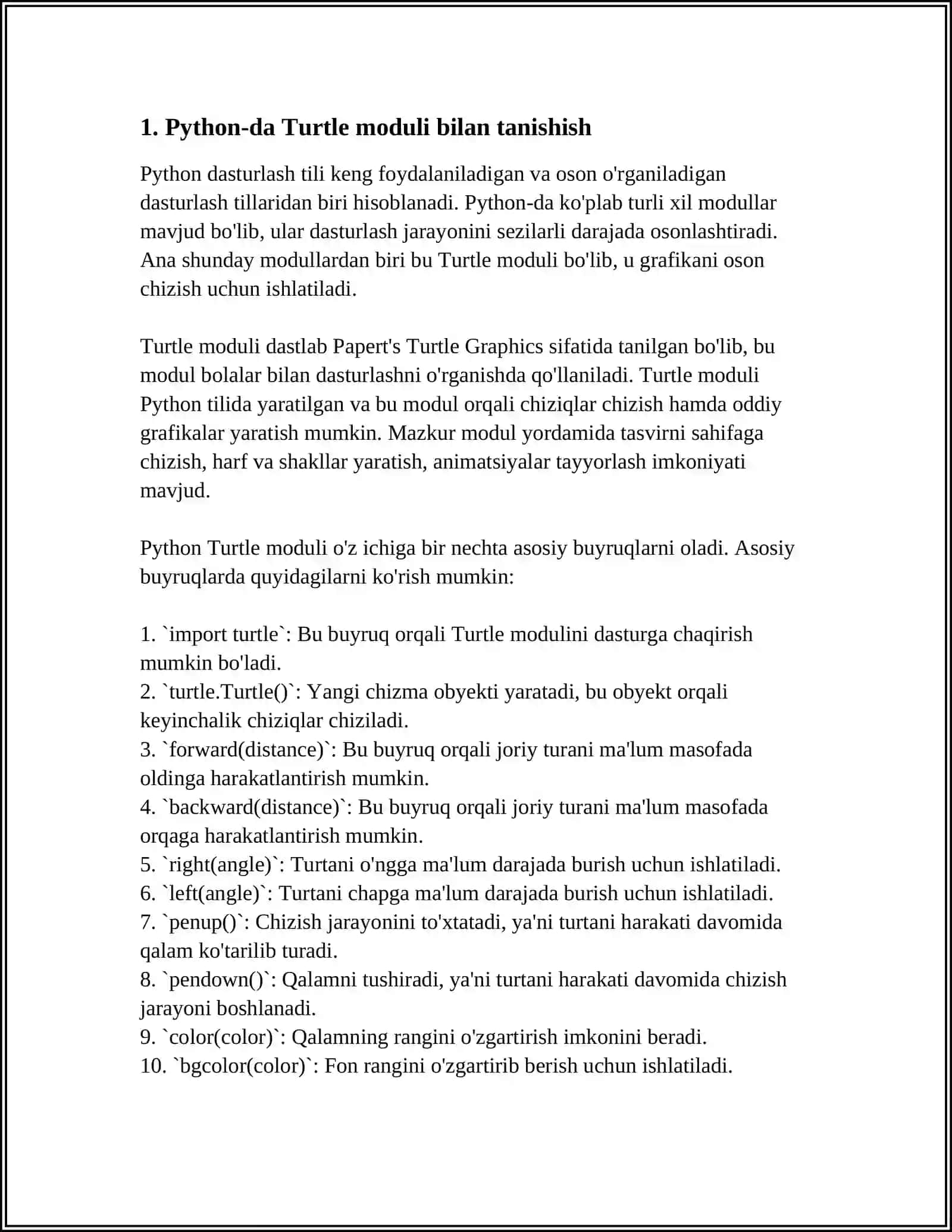 PYTHONNING TURTLE MODULI 3