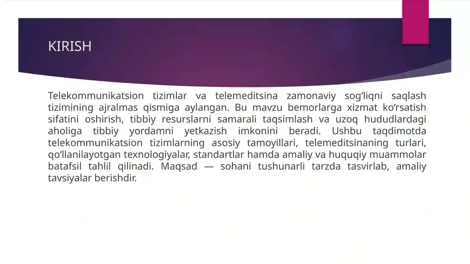 Telekommunikatsion tizimlar.Telemeditsina 3