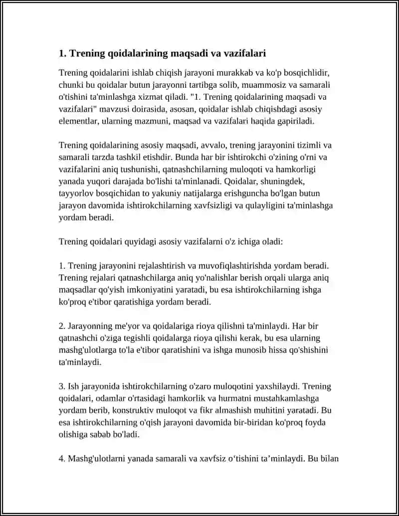 TRENING QOIDALARINI ISHLAB CHIQISH 3