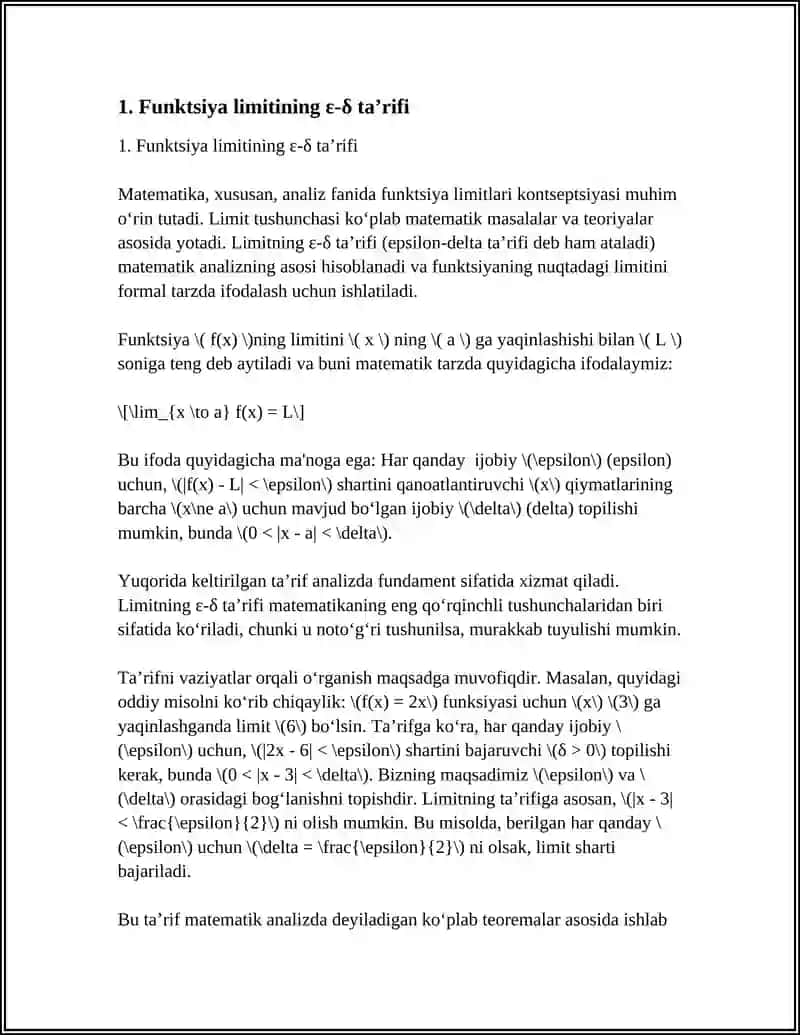 LIMITGA EGA BO'LGAN FUNKSIYALARNING XOSSALARI 3