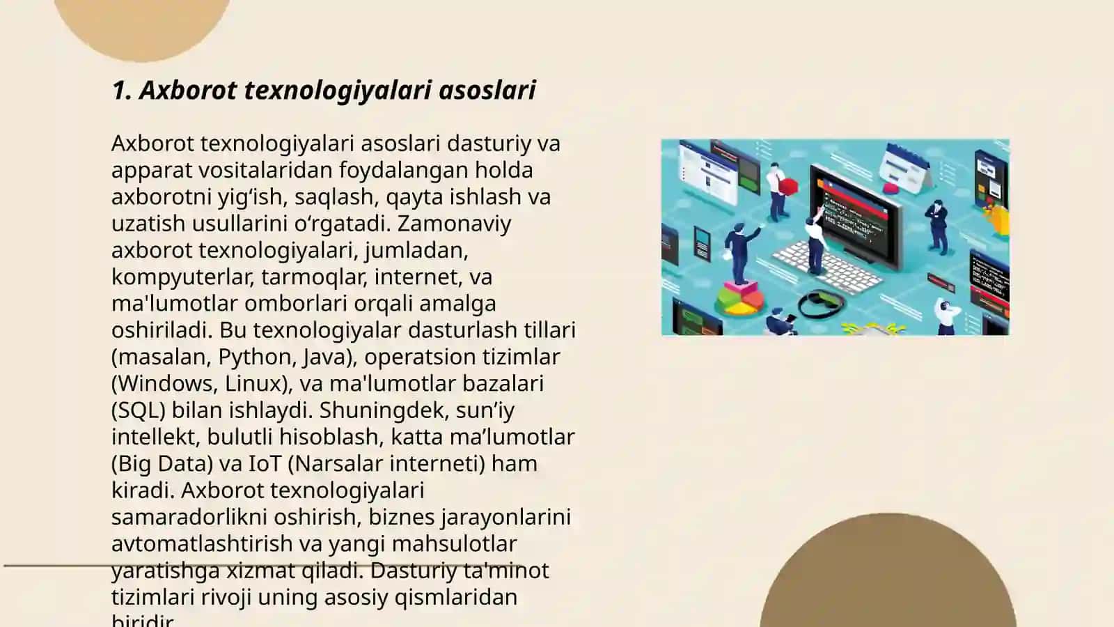 Axborot texnologiyalari faniga kirish. Zamonaviy axborot kommunikatsiyasi texnalogiyalarining tushunchasi va tasnifi 3