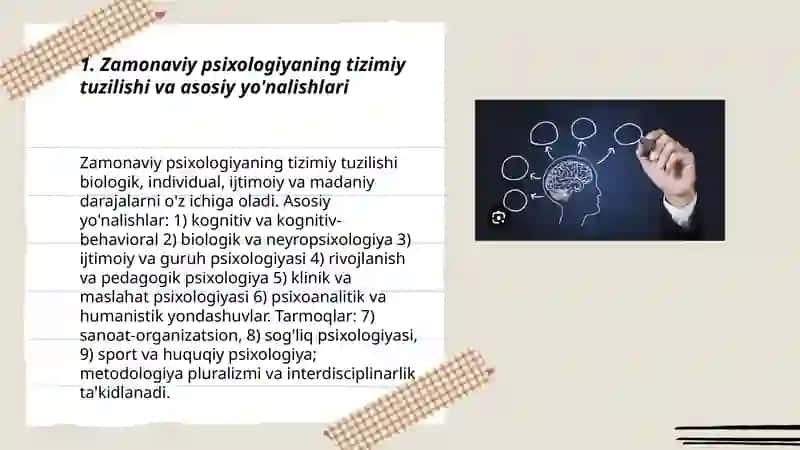 Hozirgi zamon psixologiyasining tuzilishi va tarmoqlari 3