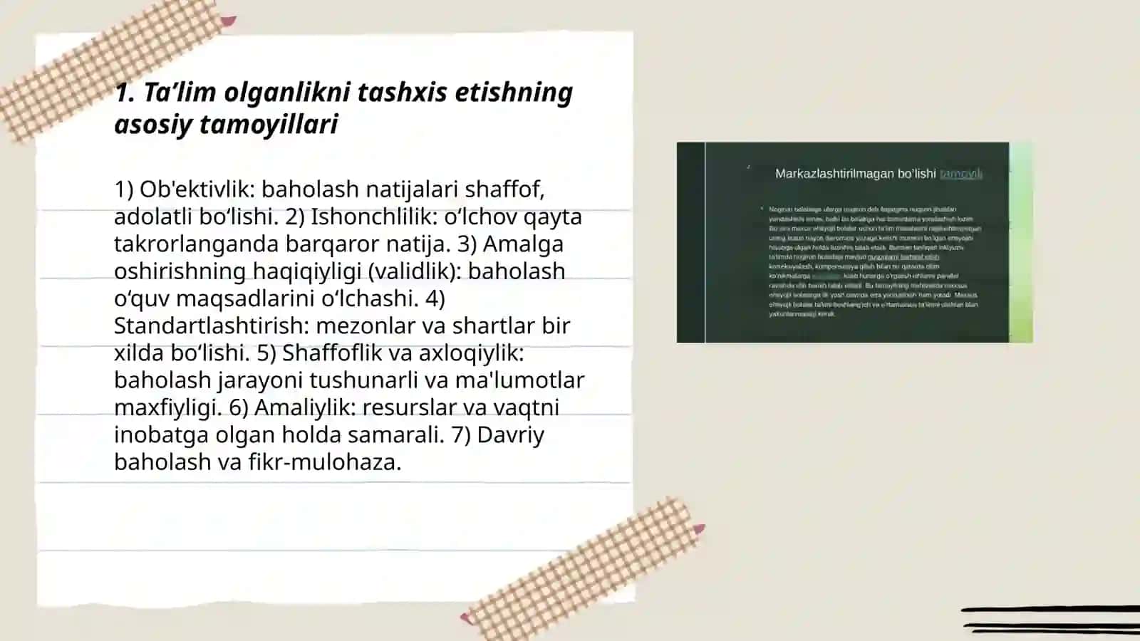 Taʼlim olganlikni tashxis etish tamoyillari 3