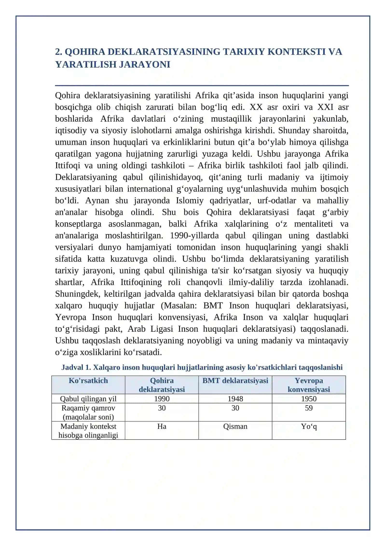 Qohira deklaratsiyasi tarixi va mazmuni: xalqaro huquqiy hujjat sifatida tahlil 3