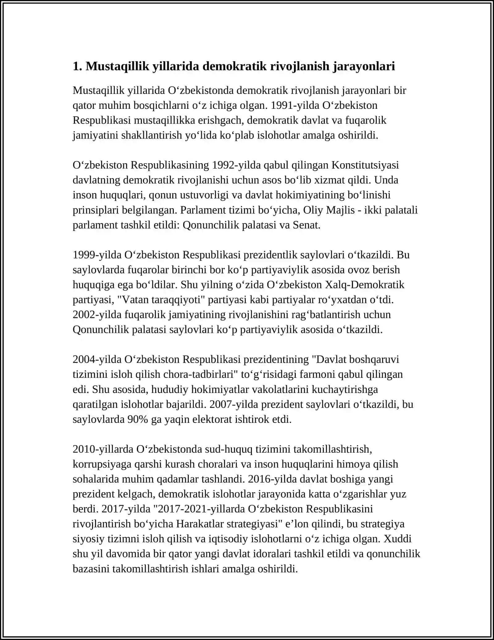 O‘ZBEKISTONDA DEMOKRATIK FUQAROLIK JAMIYATI ASOSLARINING SHAKLLANISHI AMALGA OSHIRILGAN SIYOSIY ISLOHOTLAR 3