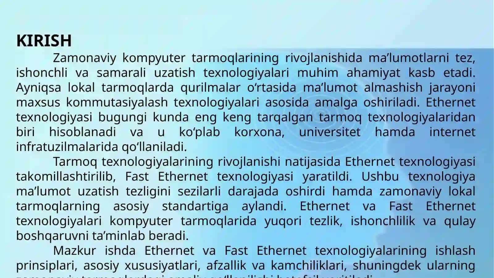 Berilganlarni kommutasiyalash texnologiyalari Ethernet, Fast Ethernet. 3