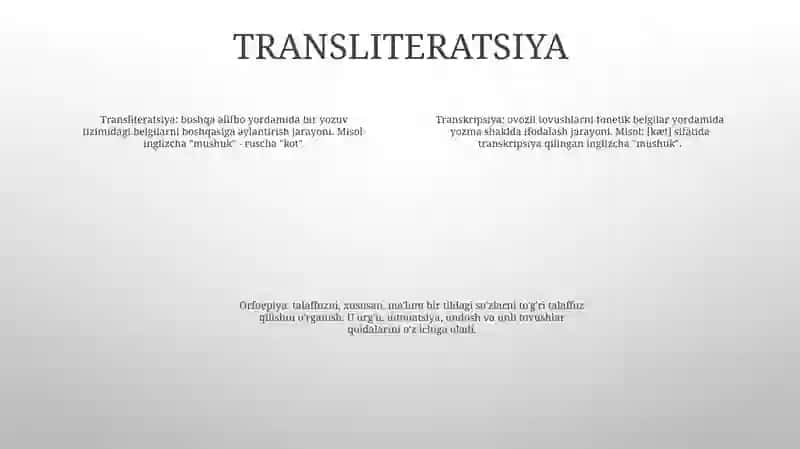 Transkripsiya, Transleratsiya, Orfoepiya 3