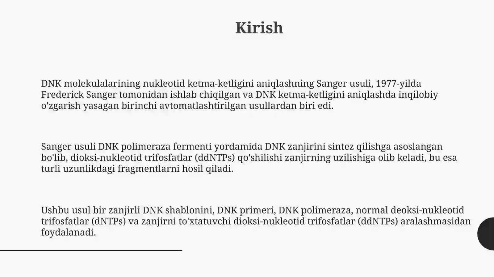 DNK molekulasining nukleotid ketmaketligini aniqlashning senger usuli 3