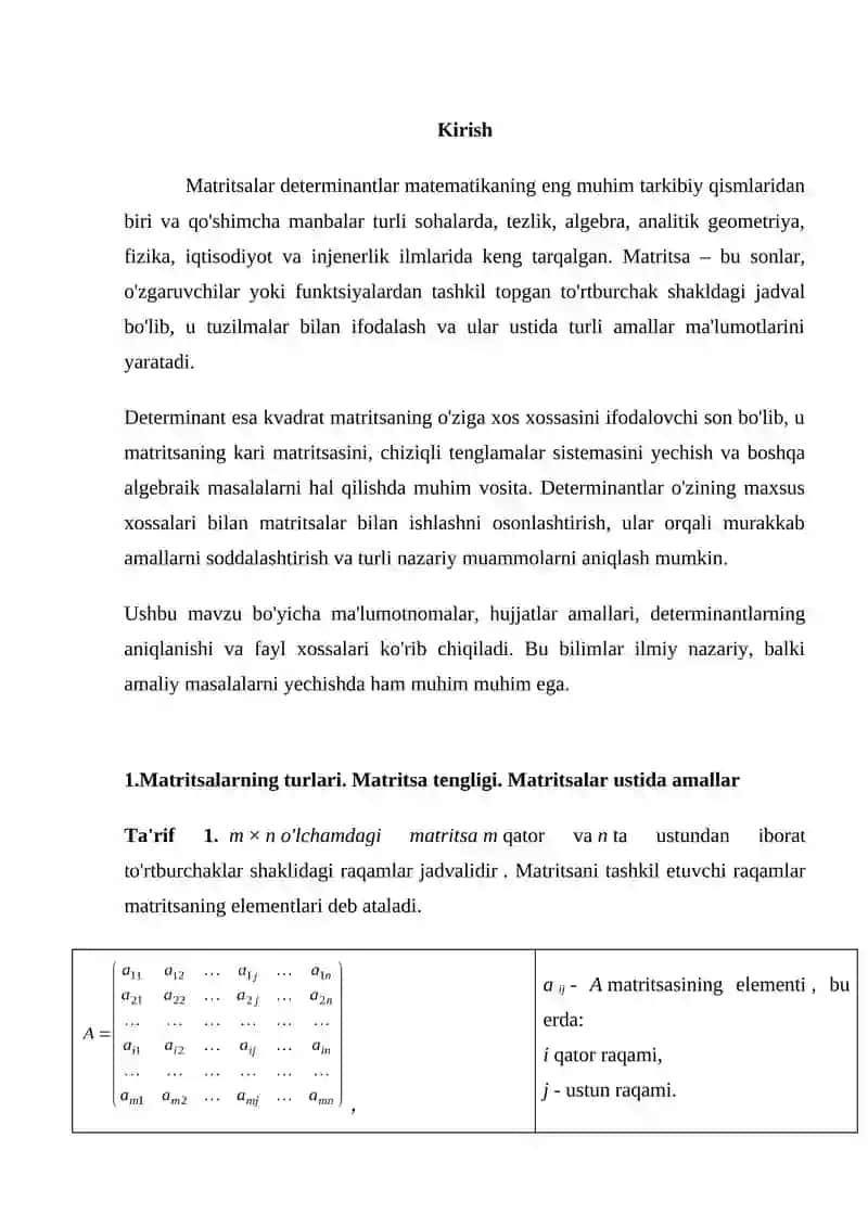 Matritsalar va determinanatlar ,determinanatlar va ularning xossalari. 3