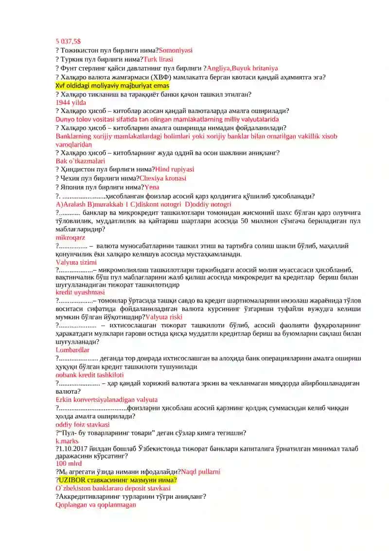 Пул, кредит ва банклар тестлари 3
